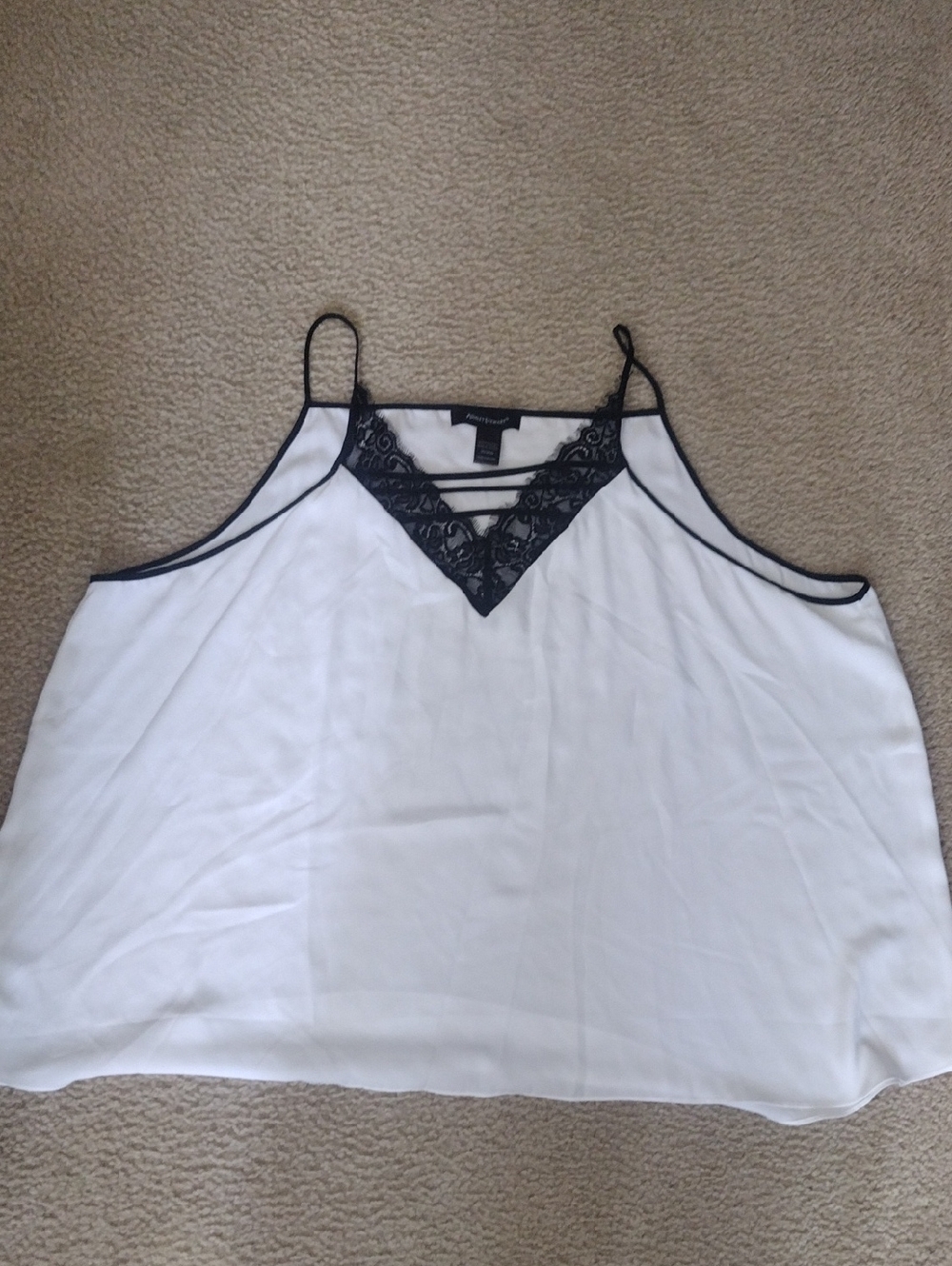 Ashley Stewart White Cami with Black Lace Trim